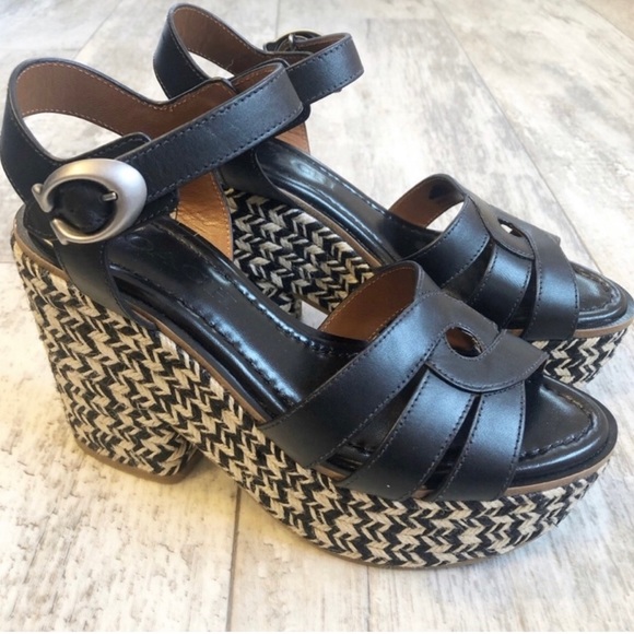 NEW Coach Leather Embroidered Platform Sandals - Picture 2 of 5